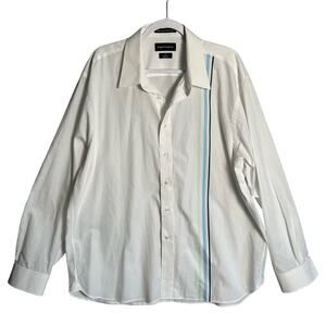 Paul Fredrick | XL | 100% Cotton White Button Up Shirt Striped Long Sleeve